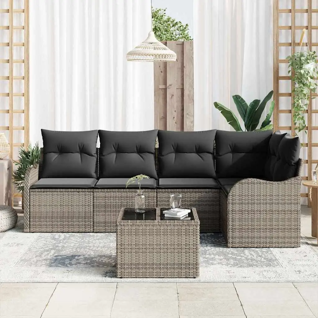 Modular Outdoor Furniture Set Grey Poly Rattan Garden Sofa 6 Pieces