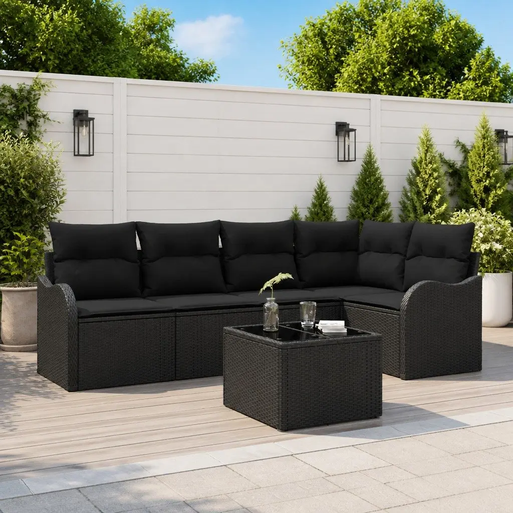 Outdoor Garden Sofa Set Black Poly Rattan Modular Patio Furniture Cushioned
