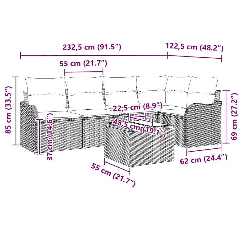 Outdoor Garden Sofa Set Black Poly Rattan Modular Patio Furniture Cushioned
