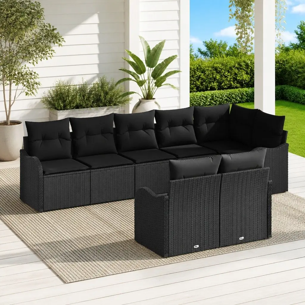 Outdoor Garden Sofa Set Modular Black Poly Rattan 8 Piece