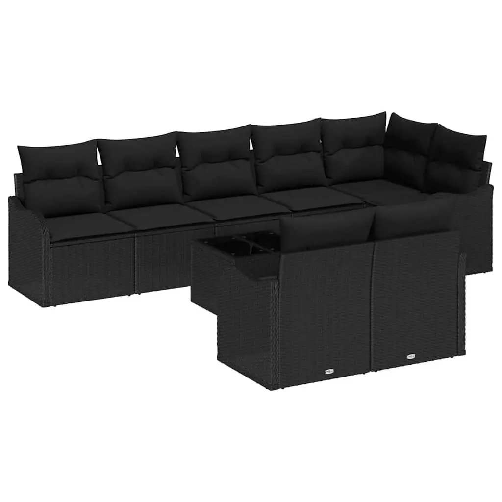 Modular Black Poly Rattan Outdoor Sofa Set 9 Pieces Garden Patio Furniture