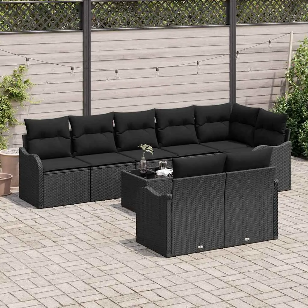 Modular Black Poly Rattan Outdoor Sofa Set 9 Pieces Garden Patio Furniture