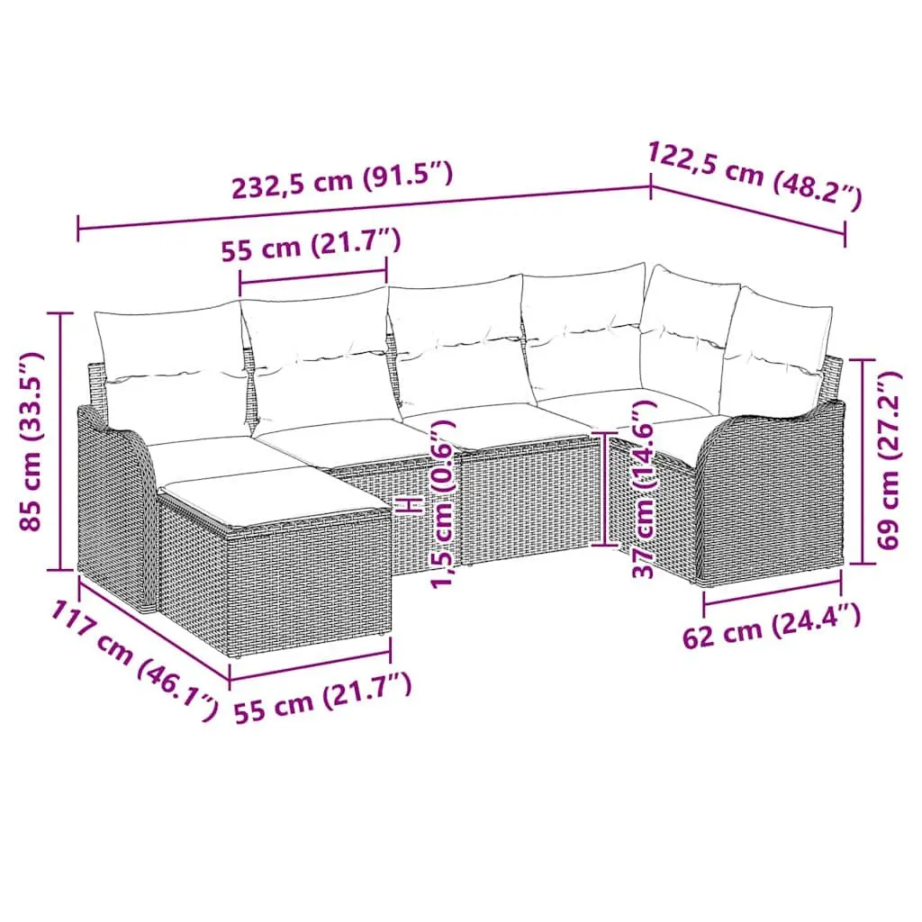 Garden Sofa Set 6 Pieces Grey Outdoor Furniture Patio Lounge Seating