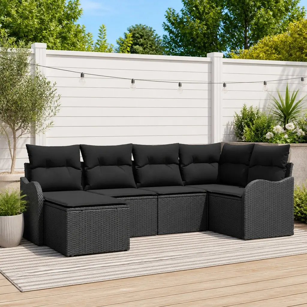 Garden Sofa Set 6 Piece Outdoor Furniture Black Rattan Patio Lounge Suite