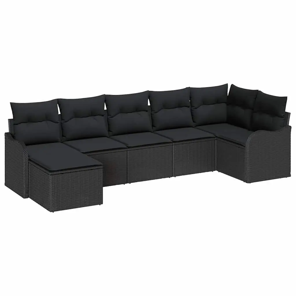 Outdoor Garden Sofa Set Black Poly Rattan 7 Pieces