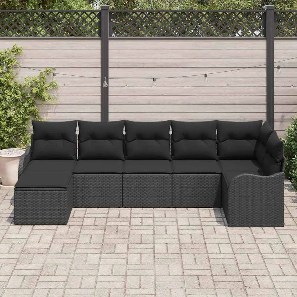 Outdoor Garden Sofa Set Black Poly Rattan 7 Pieces
