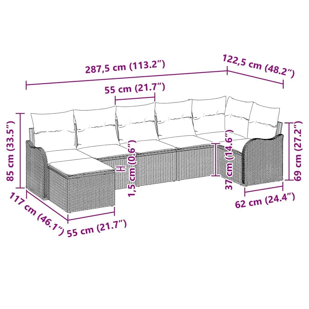 Outdoor Garden Sofa Set Black Poly Rattan 7 Pieces