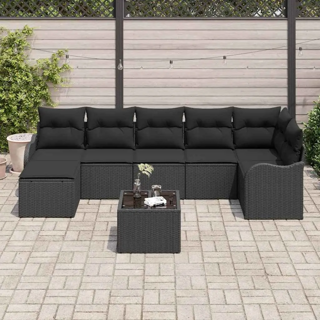 Garden Sofa Set Modular Black Poly Rattan Outdoor Furniture