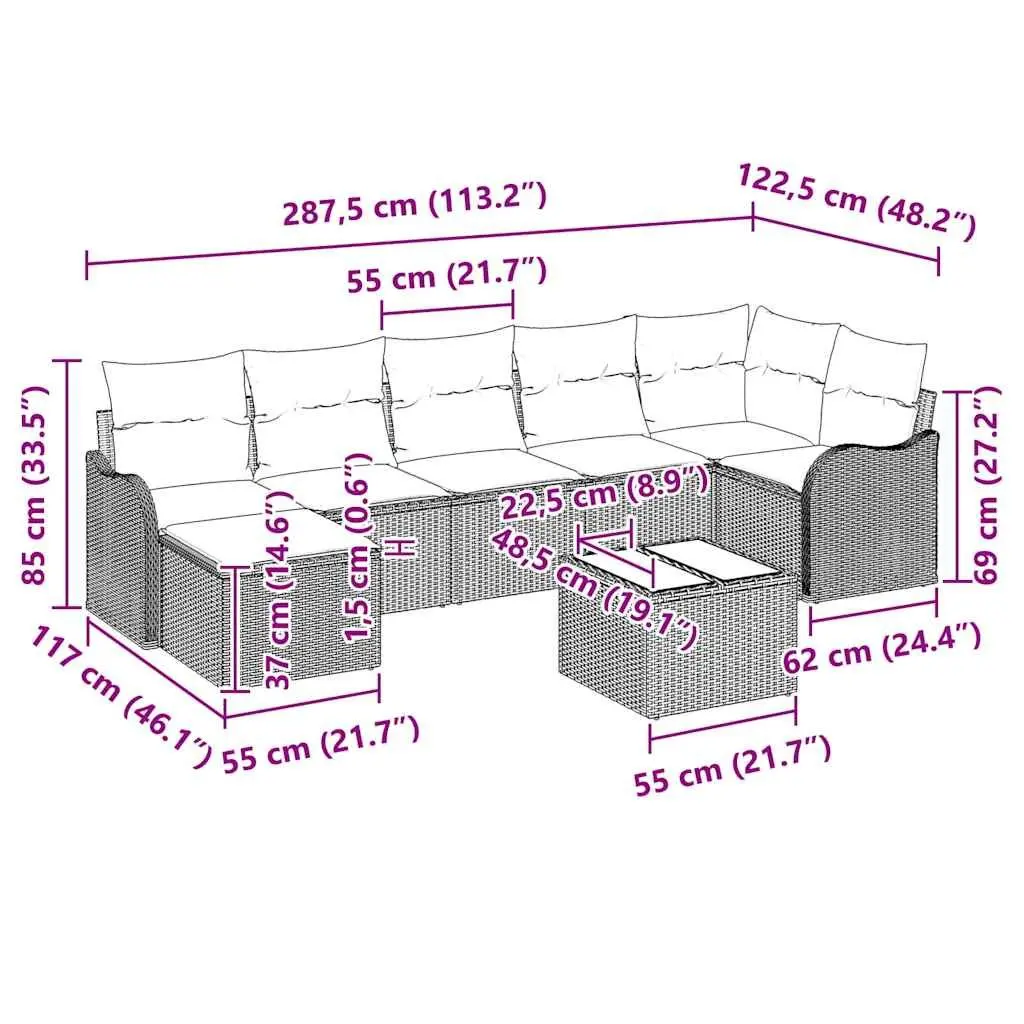 Garden Sofa Set Modular Black Poly Rattan Outdoor Furniture