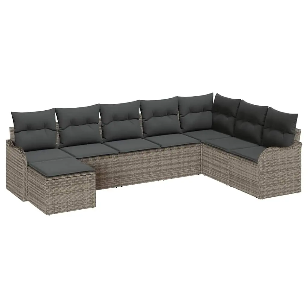 Outdoor Garden Sofa Set 8 Pcs Grey Poly Rattan Patio Furniture with Cushions