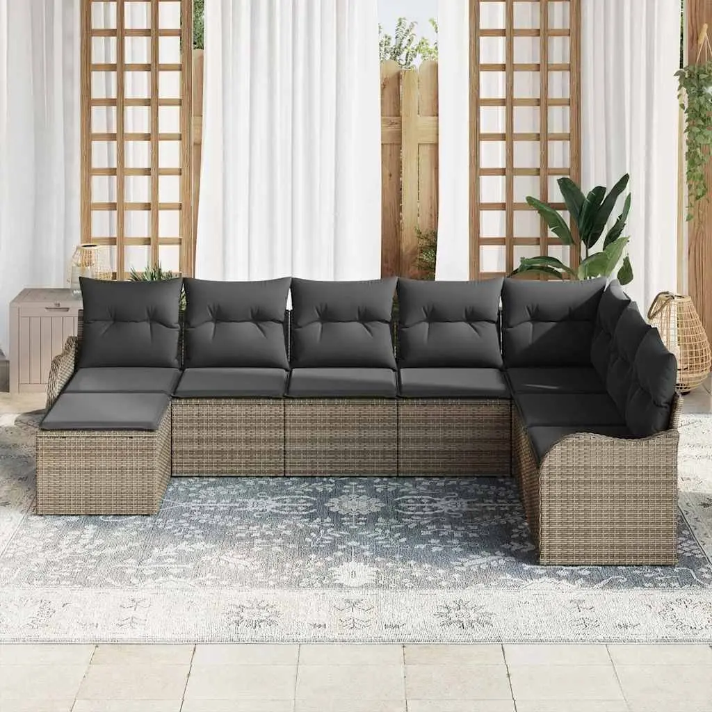 Outdoor Garden Sofa Set 8 Pcs Grey Poly Rattan Patio Furniture with Cushions