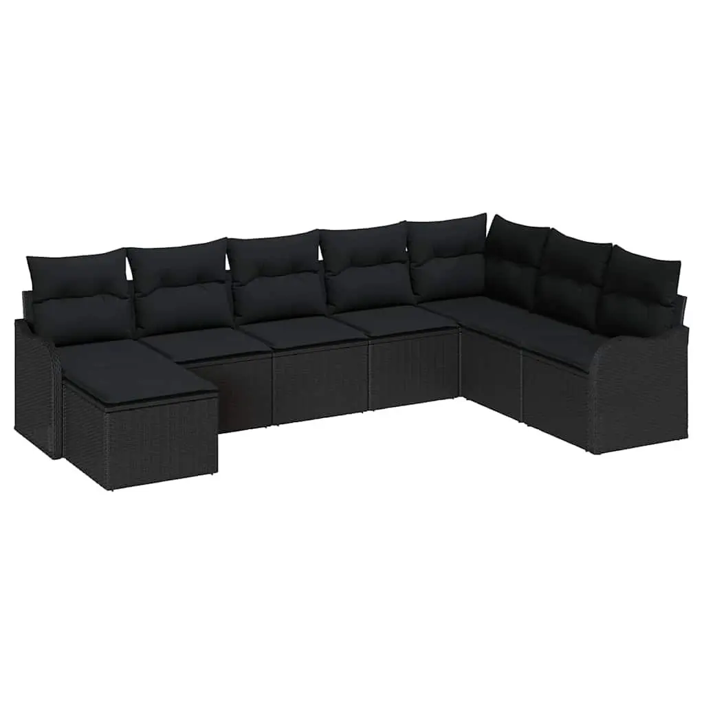 Outdoor Garden Sofa Set 8 Pieces Black Poly Rattan Patio Furniture Lounge Suite