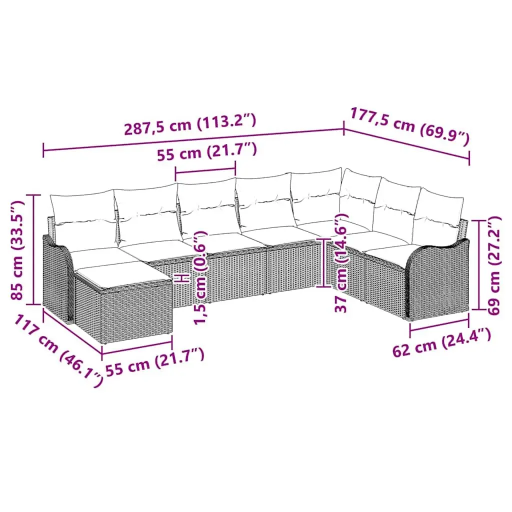 Outdoor Garden Sofa Set 8 Pieces Black Poly Rattan Patio Furniture Lounge Suite