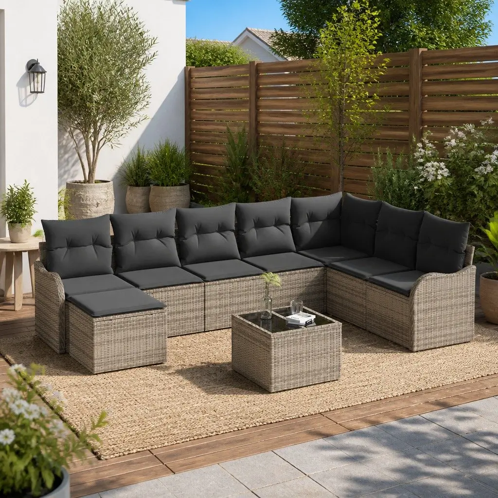 Garden Sofa Set Grey Poly Rattan Modular Outdoor Furniture