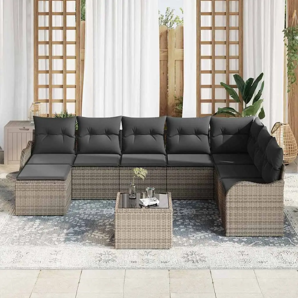 Garden Sofa Set Grey Poly Rattan Modular Outdoor Furniture
