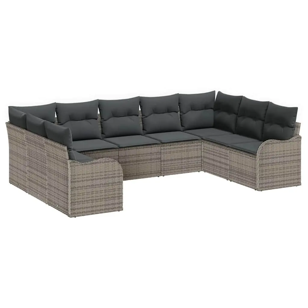 Grey Poly Rattan Outdoor Furniture 9 Piece Modular Garden Sofa Set for Patio Lounge Seating