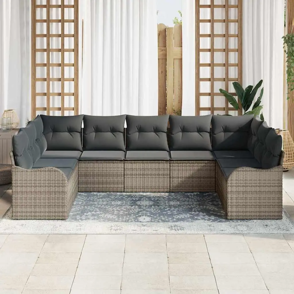 Grey Poly Rattan Outdoor Furniture 9 Piece Modular Garden Sofa Set for Patio Lounge Seating