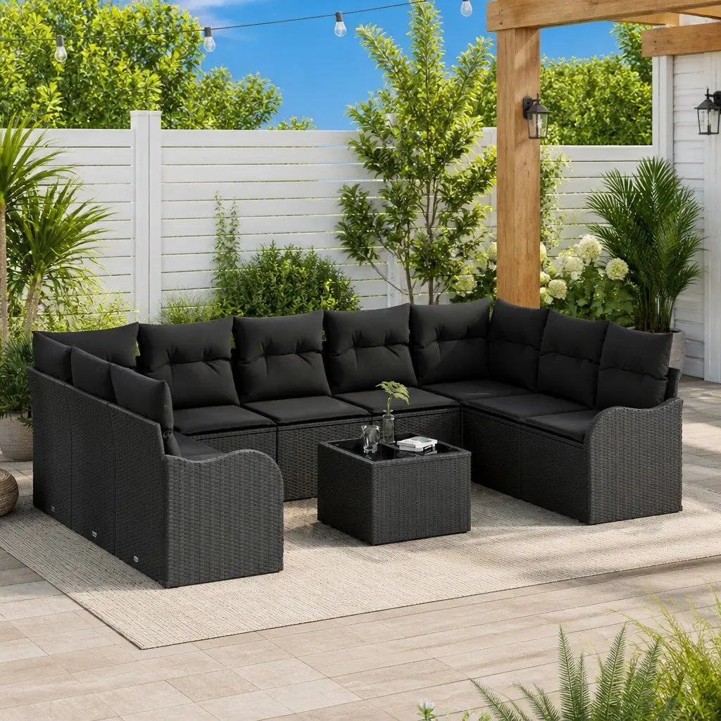 Outdoor Garden Sofa Set Black Poly Rattan Modular Seating
