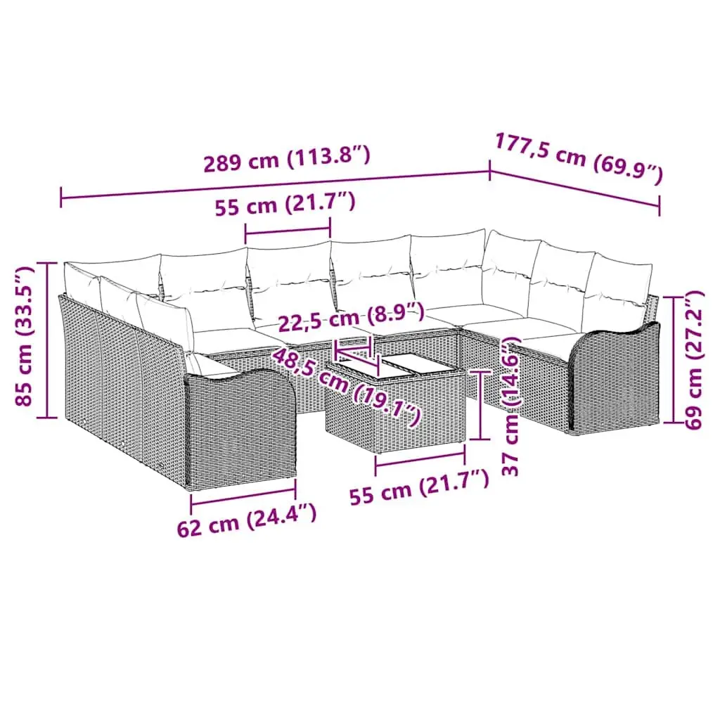 Outdoor Garden Sofa Set Black Poly Rattan Modular Seating