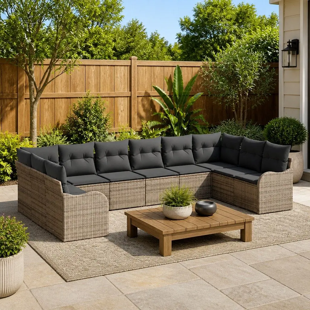 Garden Sofa Set Grey Modular Outdoor Furniture Poly Rattan Seating