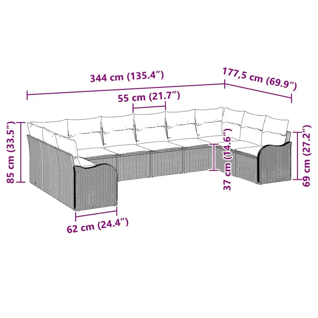 Garden Sofa Set Grey Modular Outdoor Furniture Poly Rattan Seating