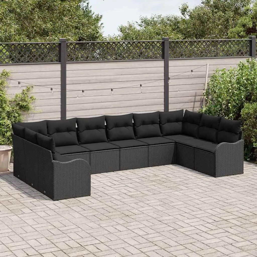 Garden Sofa Set 10 Pieces Black Outdoor Furniture Patio Lounge Rattan Modular