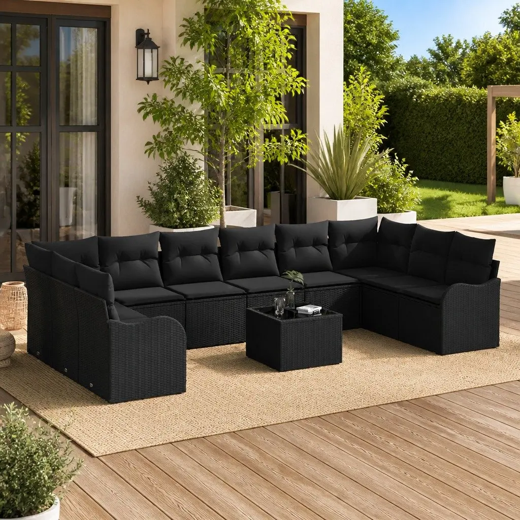 Garden Sofa Set Modular Black Outdoor Furniture Poly Rattan Patio Lounge Seating