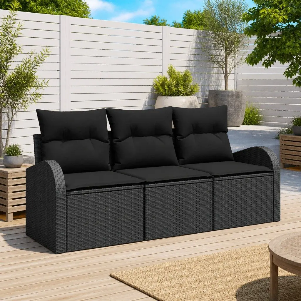 Garden Sofa Set Black Poly Rattan Modular Outdoor Seating Patio Furniture