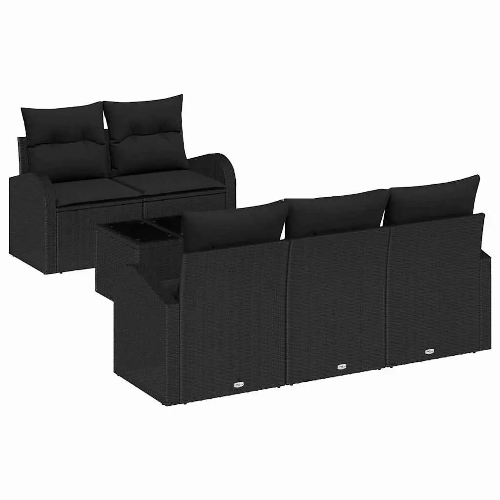 Garden Patio Sofa Set Black Poly Rattan Sectional with Tempered Glass Table