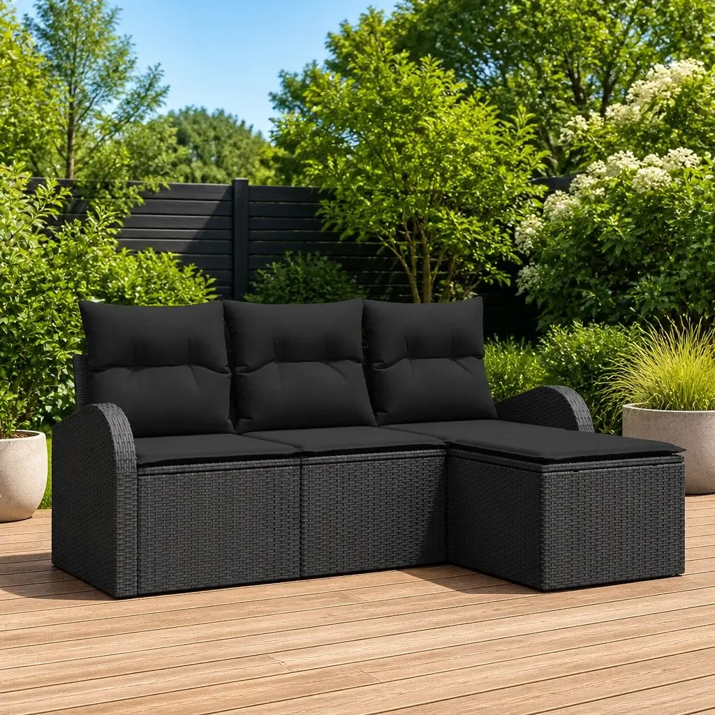 Garden Sofa Set Black Poly Rattan Outdoor Furniture Lounge Sectional with