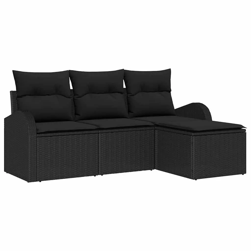 Garden Sofa Set Black Poly Rattan Outdoor Furniture Lounge Sectional with