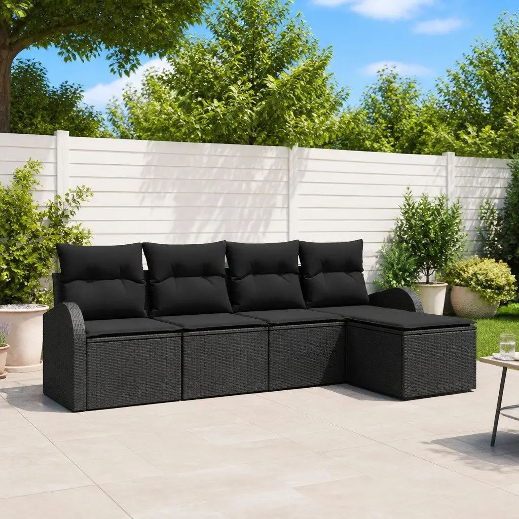 Garden Sofa Set 5 pcs Black Outdoor Furniture Modular Poly Rattan Patio Lounge