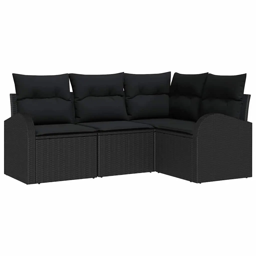 Outdoor Garden Sofa Set 4 Pieces Black Poly Rattan Patio Furniture Modern Design