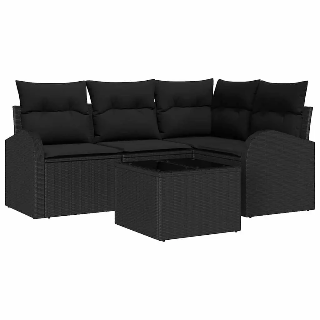 Garden Sofa Set 5 pcs Black Outdoor Furniture Patio Rattan Lounge Seating