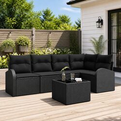 Outdoor Modular Sofa Set Black Poly Rattan Garden Furniture with Cushions