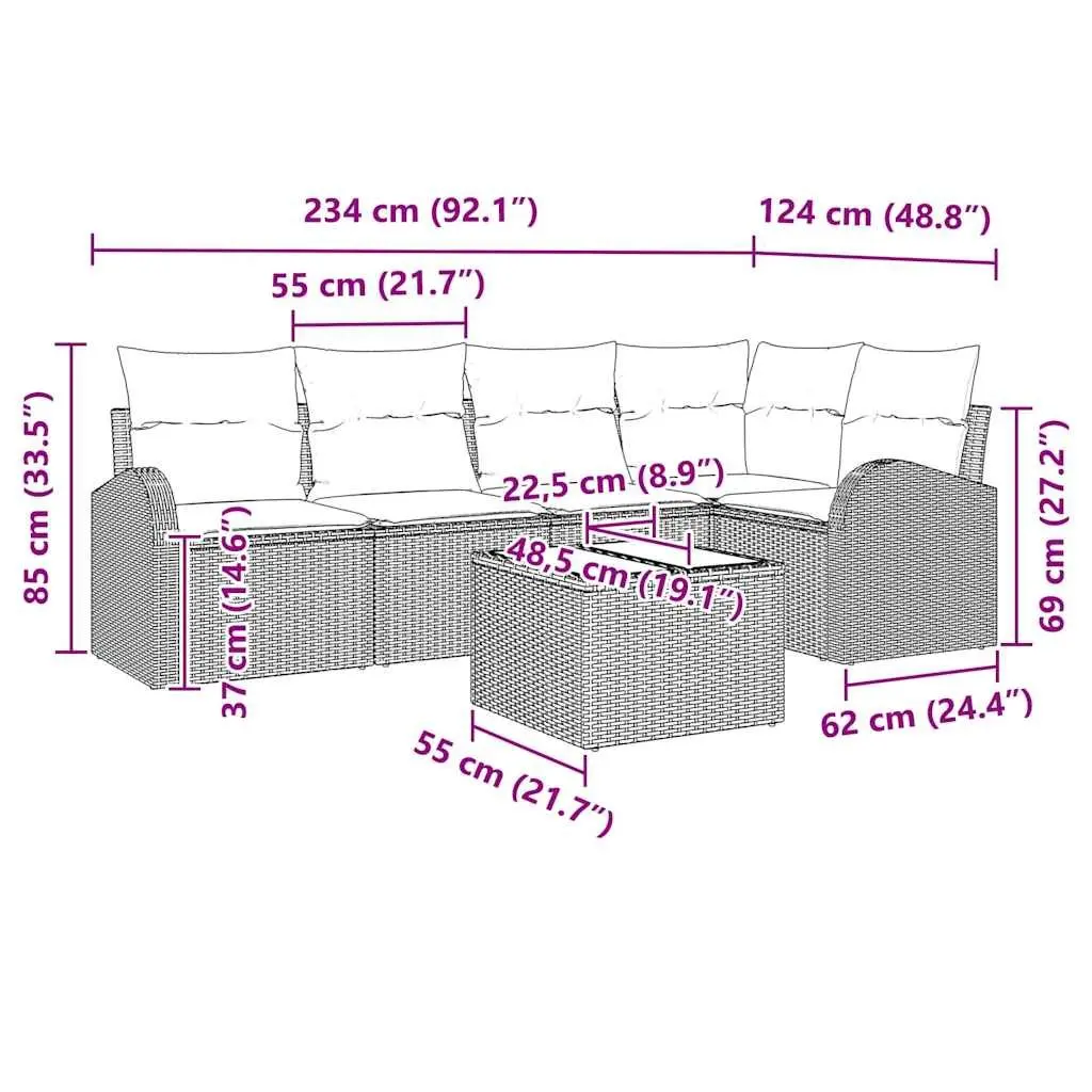 Outdoor Modular Sofa Set Black Poly Rattan Garden Furniture with Cushions