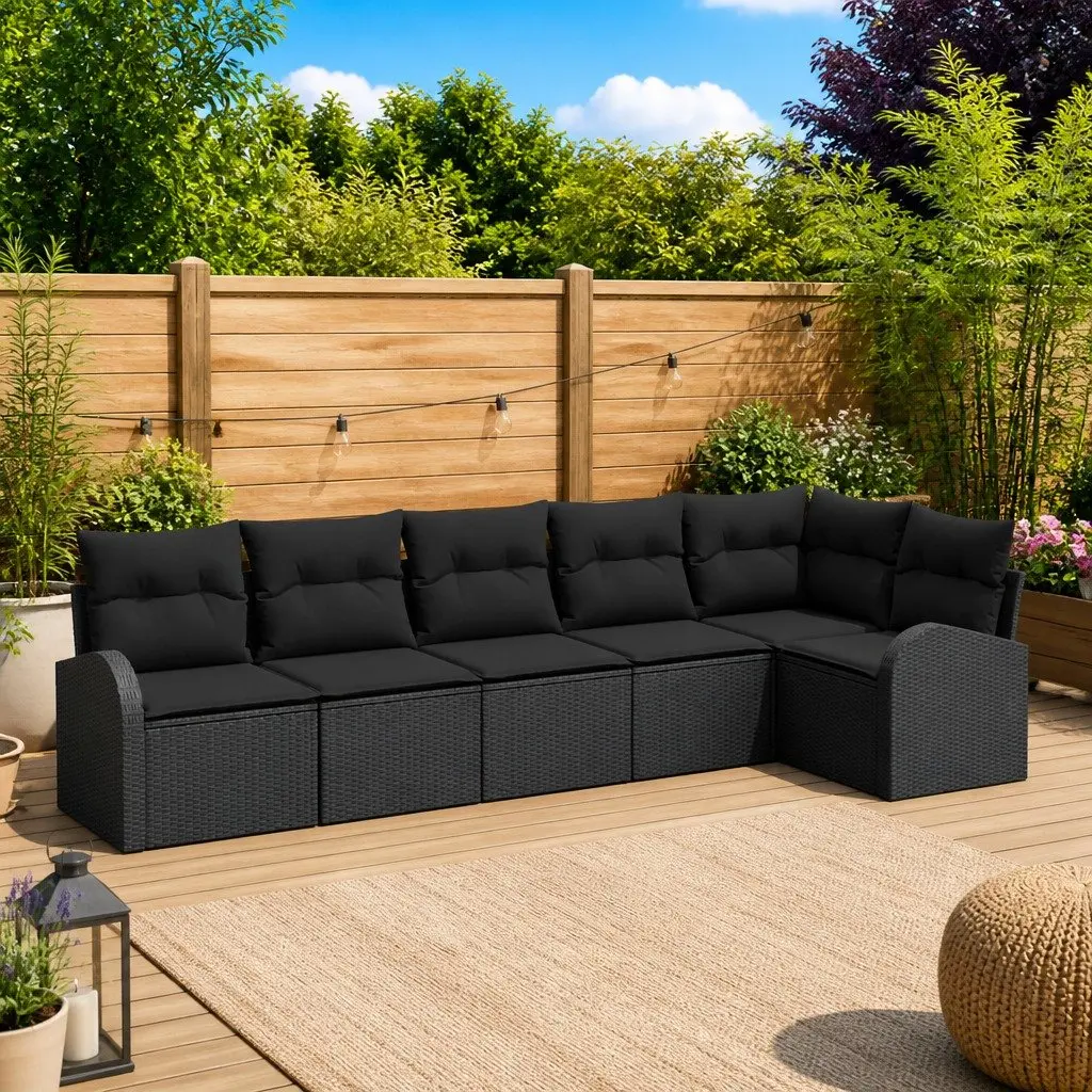 Garden Sofa Set 6 Piece Outdoor Furniture Patio Lounge Sectional Black