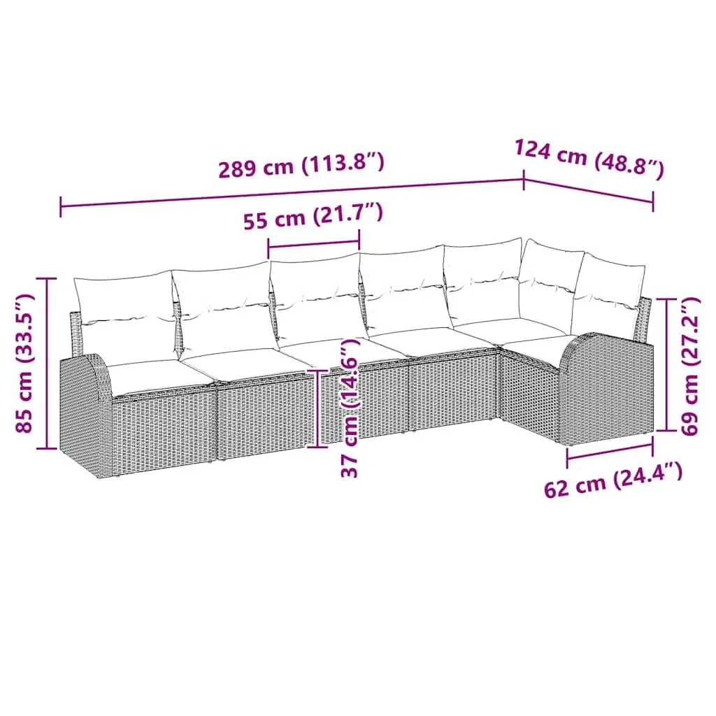 Garden Sofa Set 6 Piece Outdoor Furniture Patio Lounge Sectional Black