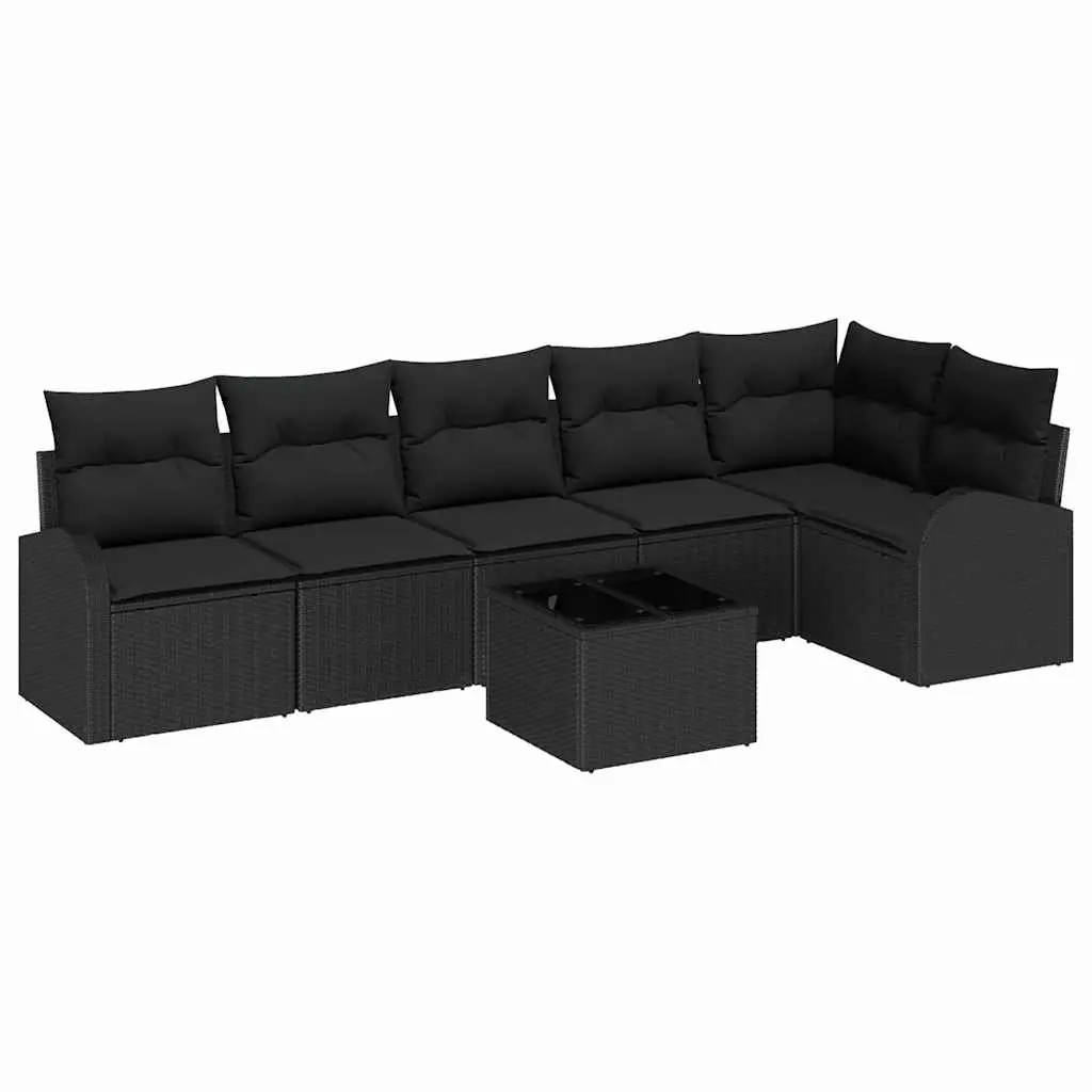 Garden Sofa Set 7 Piece Outdoor Furniture Black Poly Rattan Cushioned Seating