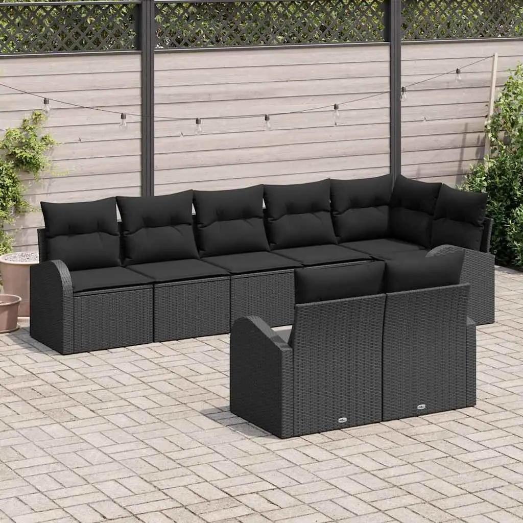 Outdoor Garden Sofa Set 8 Pieces Poly Rattan Modular Seating Black