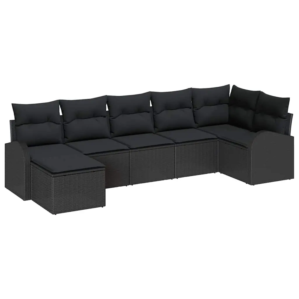 Modular Garden Sofa Set 7 pcs Black Poly Rattan Outdoor Furniture with Cushions