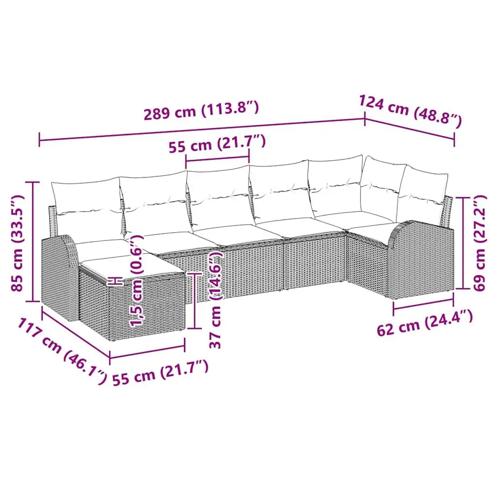 Modular Garden Sofa Set 7 pcs Black Poly Rattan Outdoor Furniture with Cushions