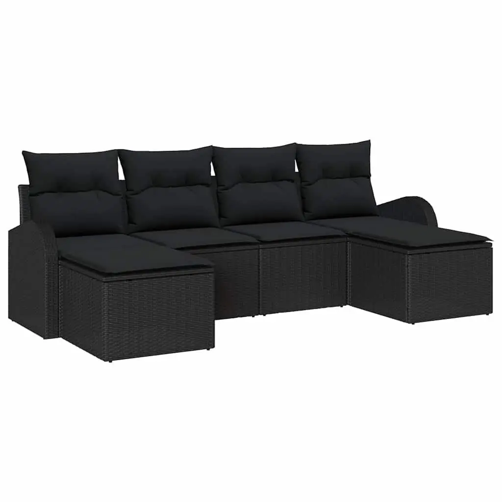 Garden Sofa Set 6 Piece Modular Outdoor Seating Black Poly Rattan Patio Lounge