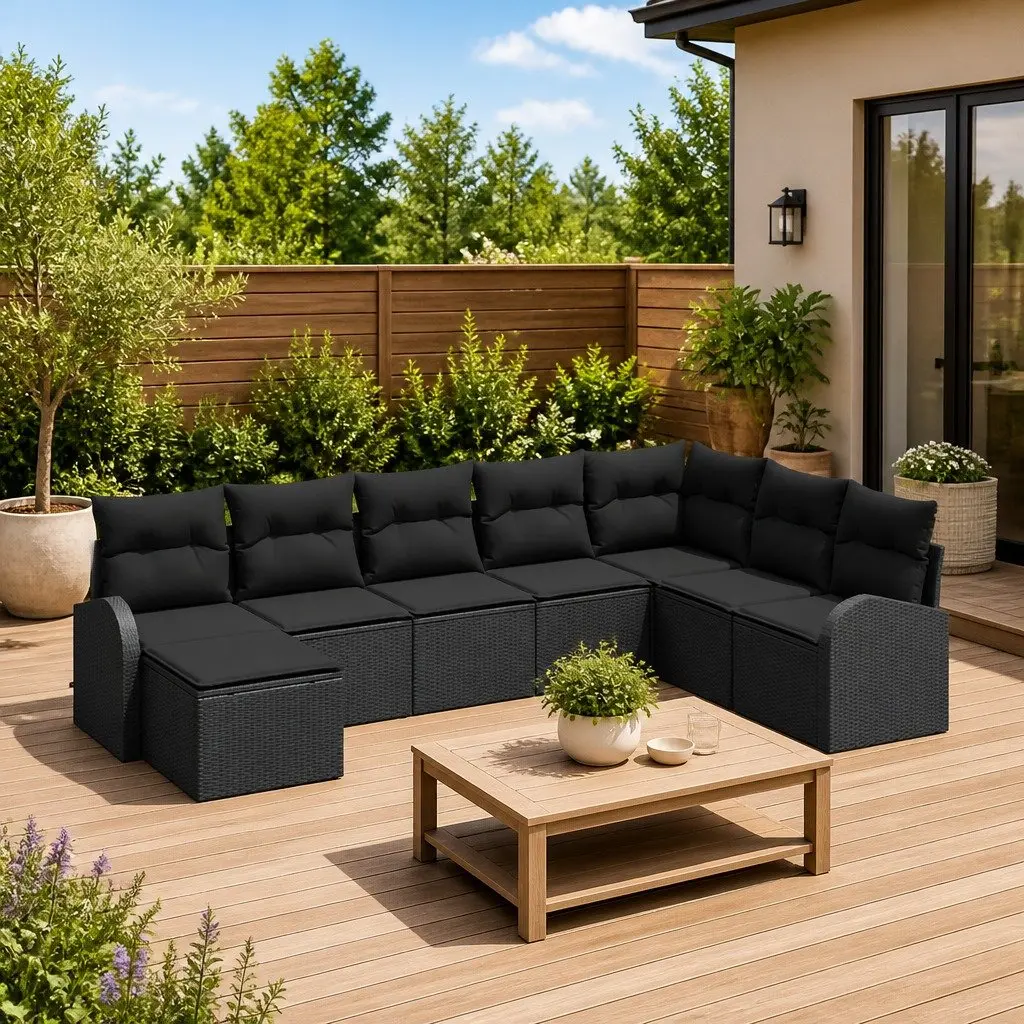 Garden Sofa Set Modular Outdoor Furniture Black Poly Rattan 8 Piece