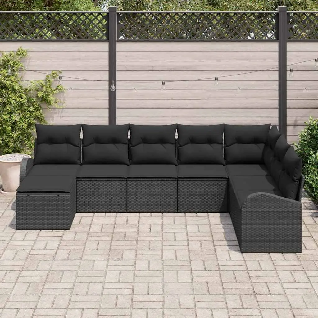 Garden Sofa Set Modular Outdoor Furniture Black Poly Rattan 8 Piece