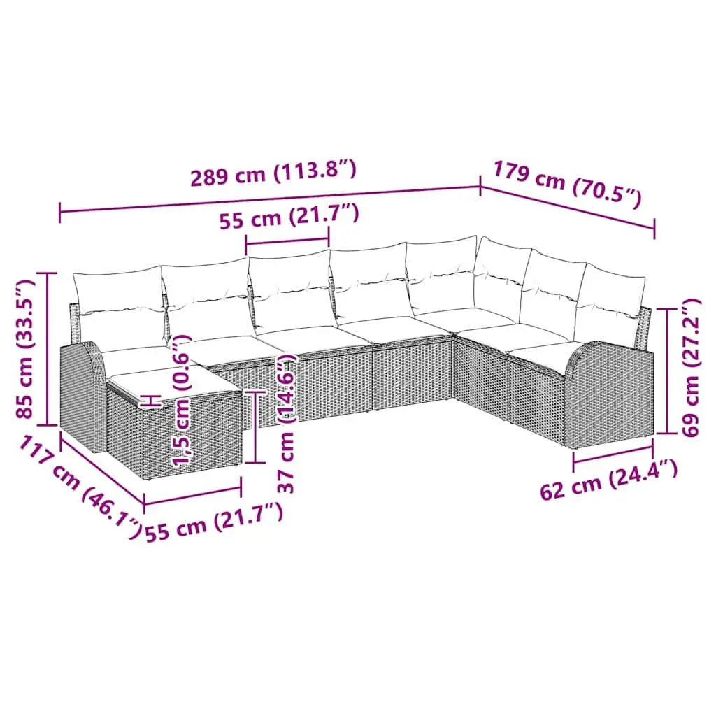 Garden Sofa Set Modular Outdoor Furniture Black Poly Rattan 8 Piece