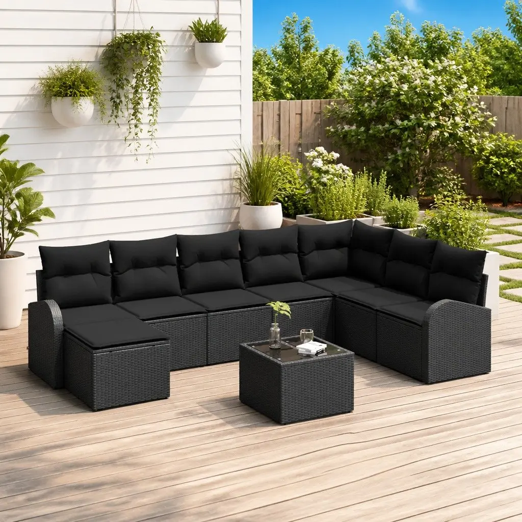 Garden Sofa Set Modular Outdoor Seating Black Poly Rattan 9 Piece