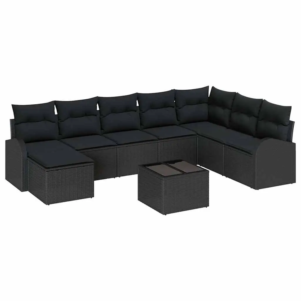 Garden Sofa Set Modular Outdoor Seating Black Poly Rattan 9 Piece