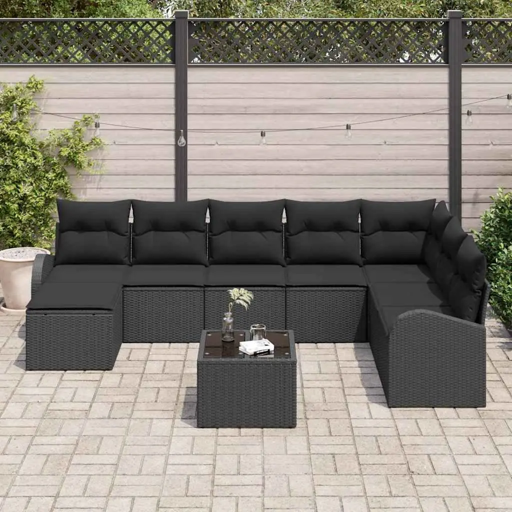 Garden Sofa Set Modular Outdoor Seating Black Poly Rattan 9 Piece