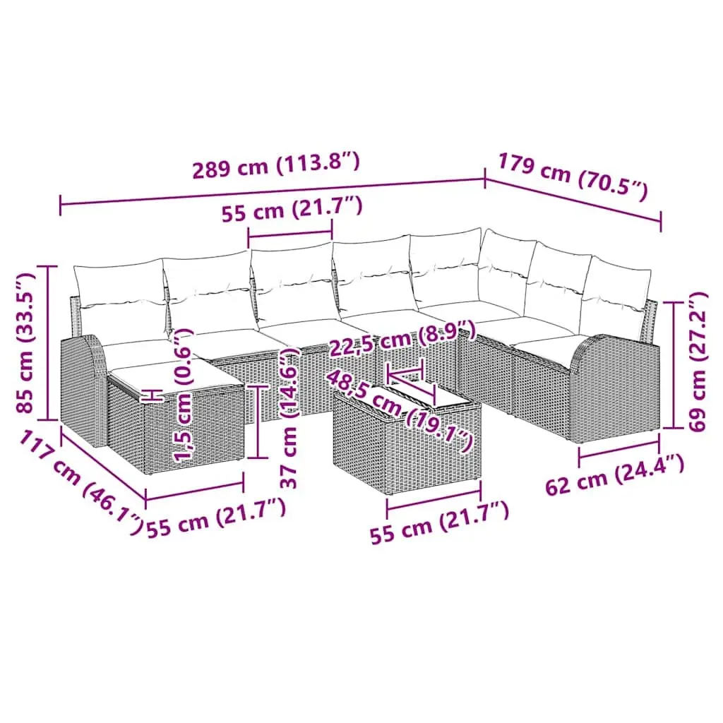 Garden Sofa Set Modular Outdoor Seating Black Poly Rattan 9 Piece